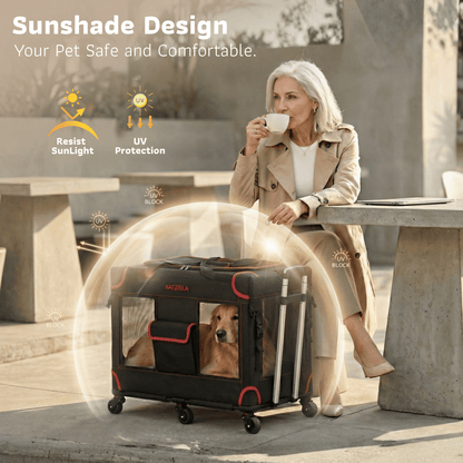 Transportín para mascotas con ruedas Katziela Mega Cruze – Viaje sin estrés para perros medianos y grandes de 63,5x43x50,8 cm