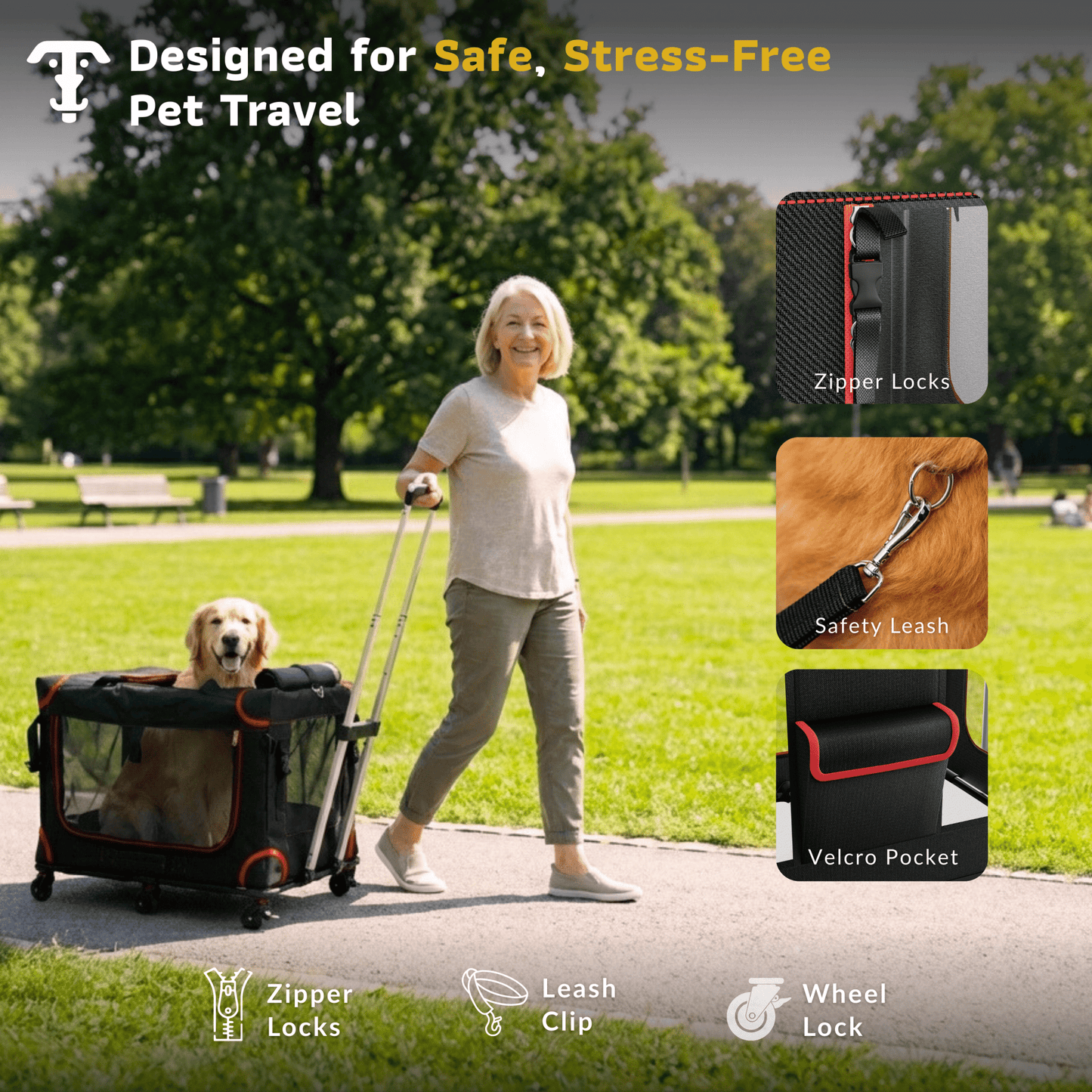 Transportín para mascotas con ruedas Katziela Mega Cruze – Viaje sin estrés para perros medianos y grandes de 63,5x43x50,8 cm