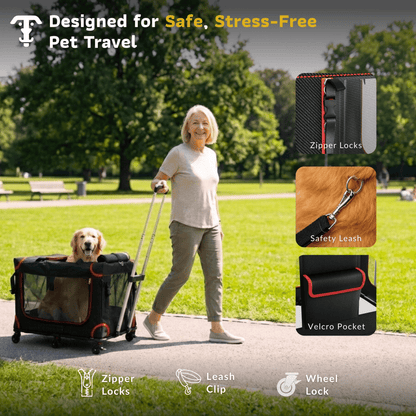 Transportín para mascotas con ruedas Katziela Mega Cruze – Viaje sin estrés para perros medianos y grandes de 63,5x43x50,8 cm