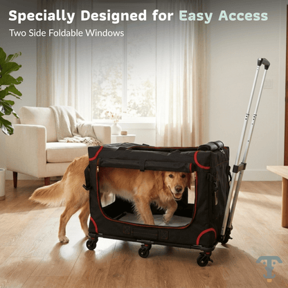 Transportín para mascotas con ruedas Katziela Mega Cruze – Viaje sin estrés para perros medianos y grandes de 63,5x43x50,8 cm