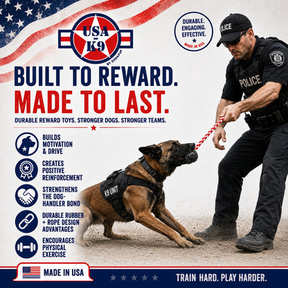 USA-K9 Magnum Stars and Stripes dog toy size and feature graphic