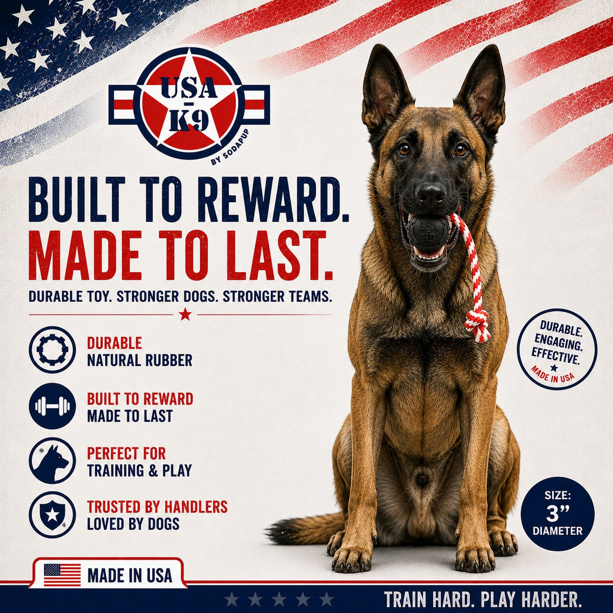 SodaPup USA-K9 Magnum Stars and Stripes enrichment toy information