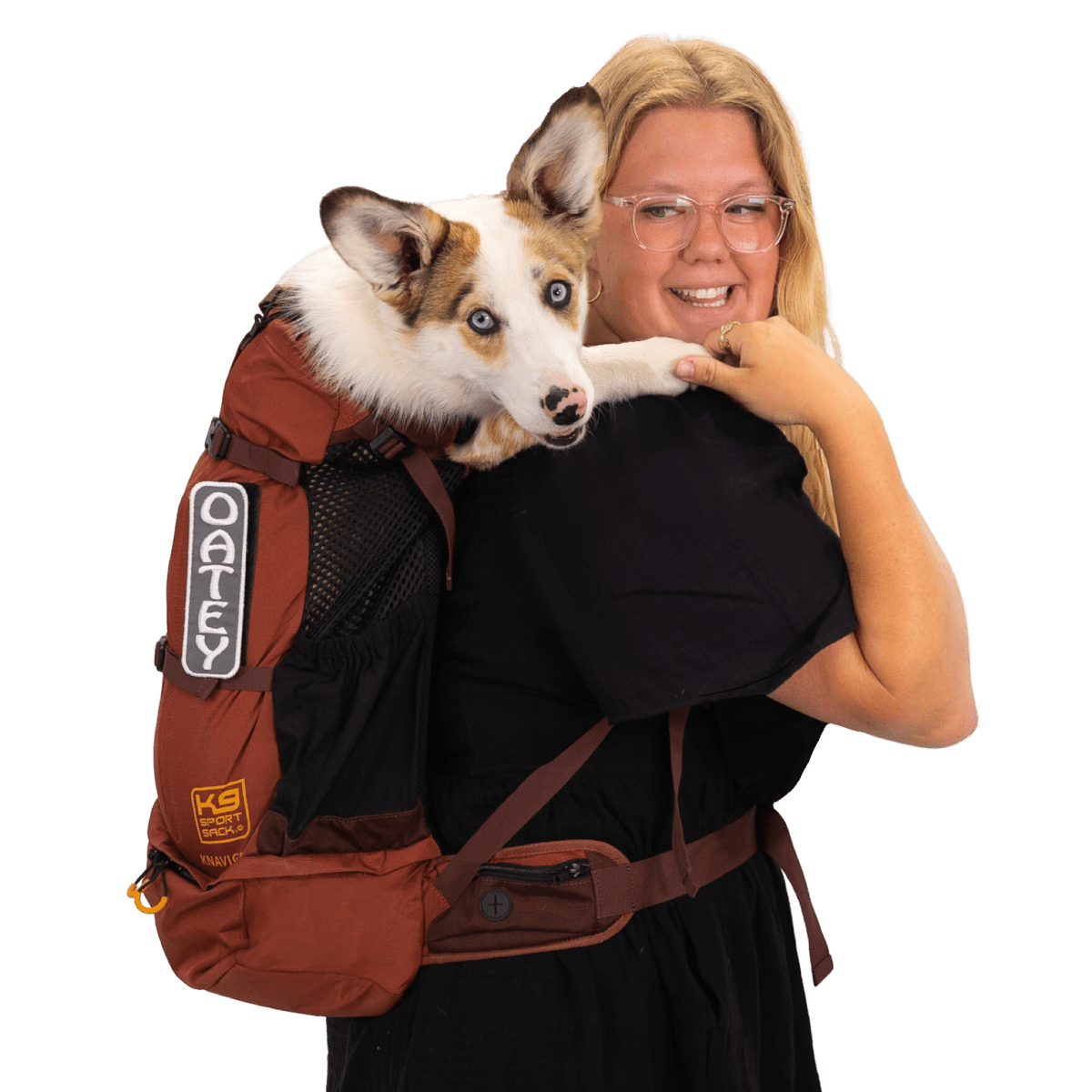 Dune Red K9 Sport Sack Knavigate dog carrier backpack in use