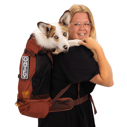 Dune Red K9 Sport Sack Knavigate dog carrier backpack in use