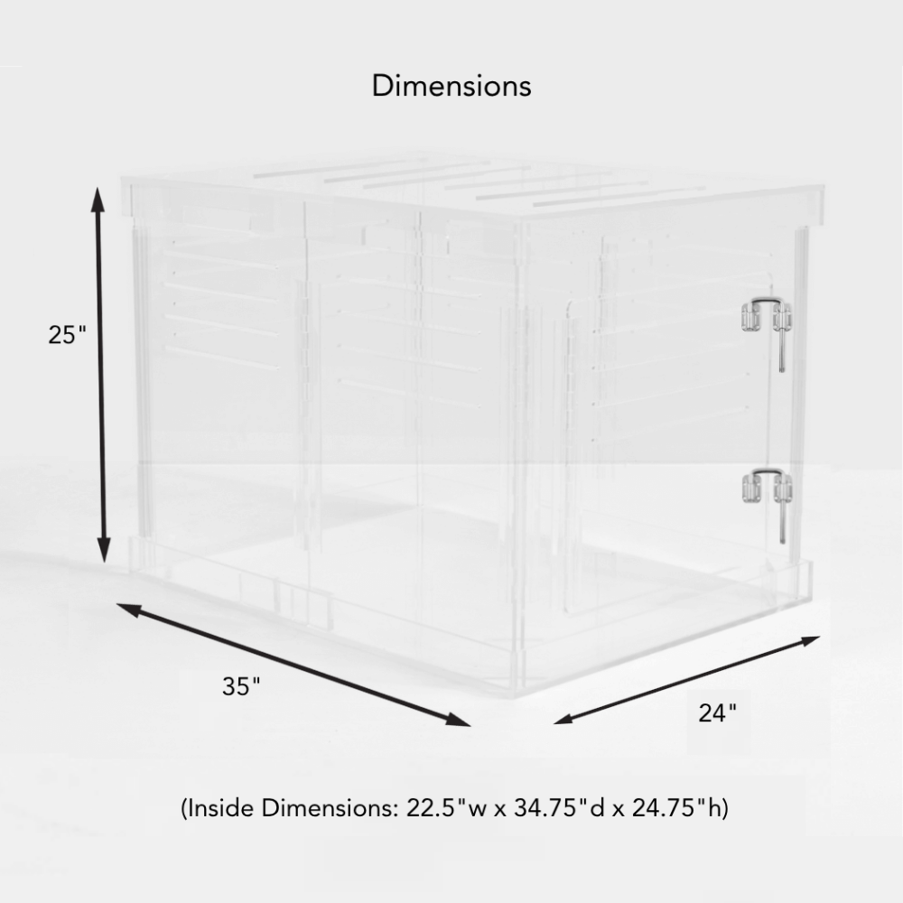 Dimensions graphic for Hiddin Large Clear Pet Crate - Silver Latch