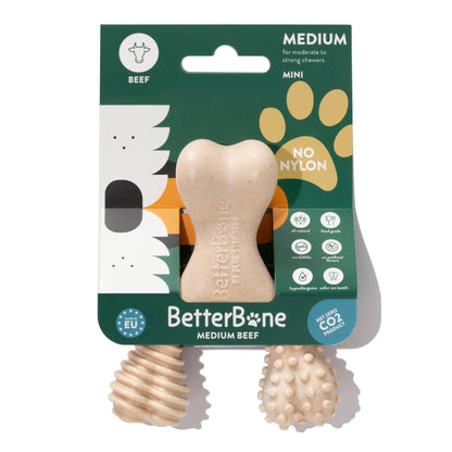 BetterBone dog chew toy packaging with a green background