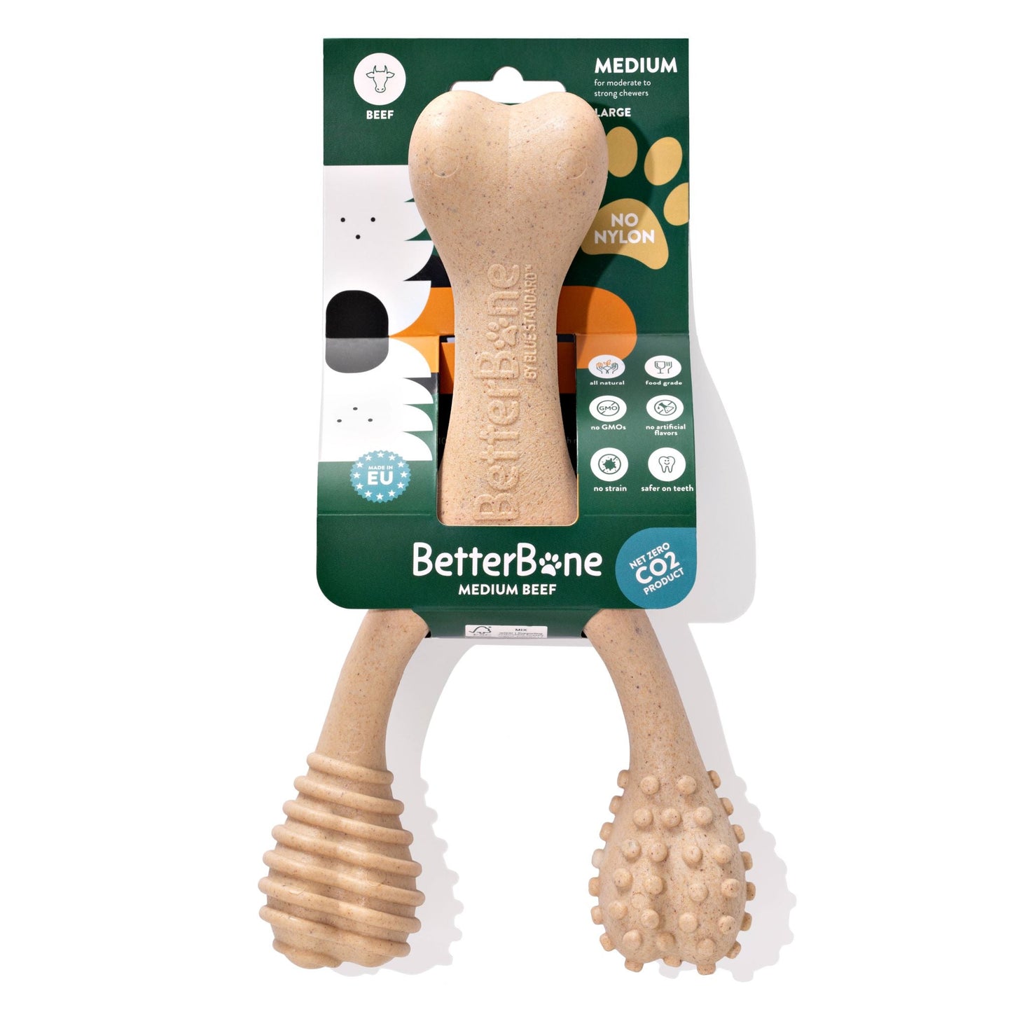 Dog chew toy with packaging labeled 'BetterBone' on a white background