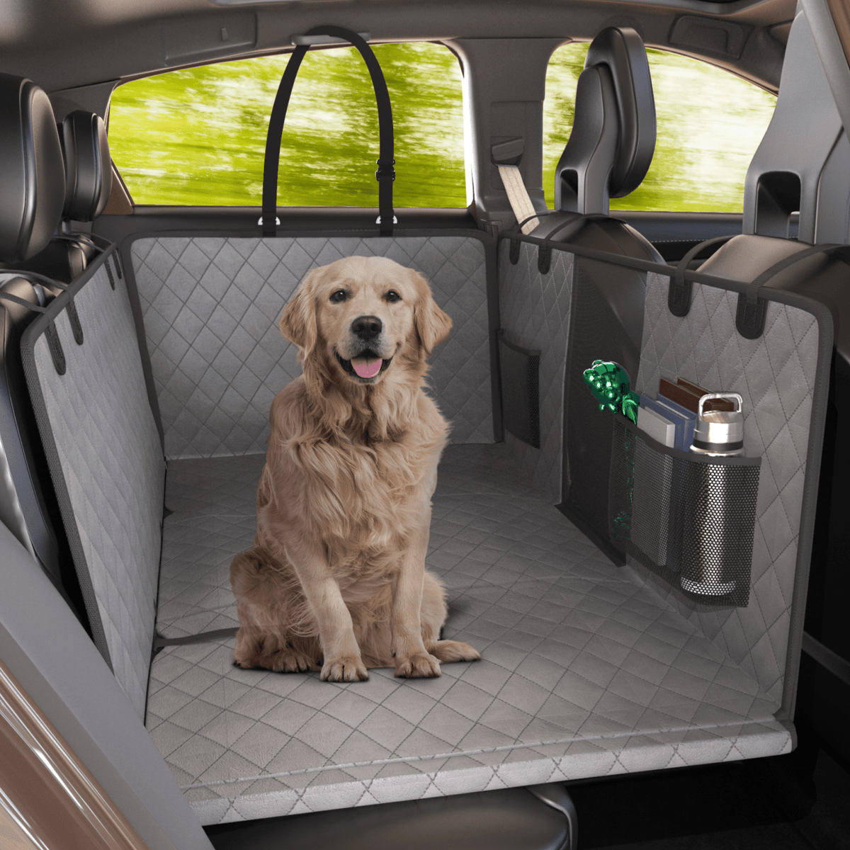 Additional view of Large Waterproof Dog Back Seat Cover with Mesh Window in grey — view 5