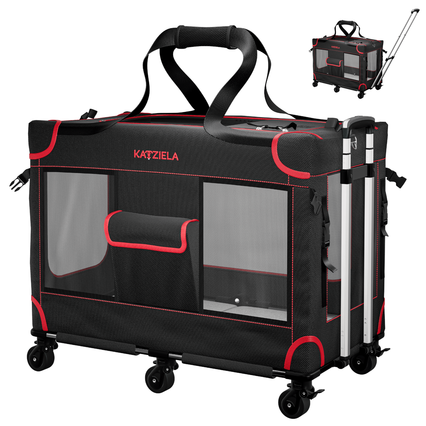 Transportín para mascotas con ruedas Katziela Mega Cruze – Viaje sin estrés para perros medianos y grandes de 63,5x43x50,8 cm
