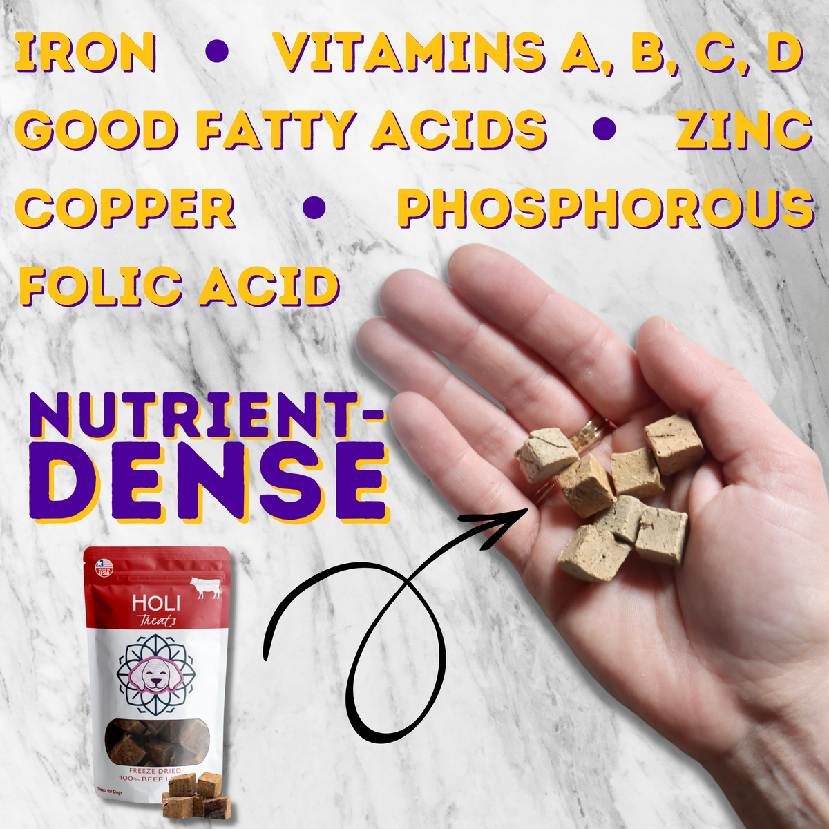HOLI Freeze-Dried Beef Liver Dog Treats product information graphic