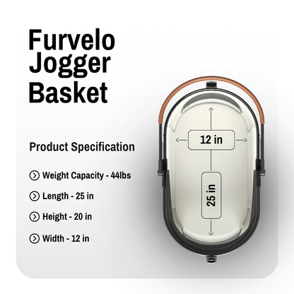 Furvelo Jogger cabin diagram showing 25 x 12 x 20-inch dimensions and 44 lb capacity