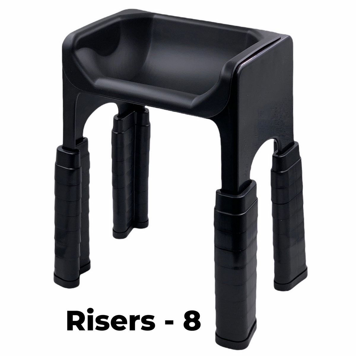 Black Fluff Trough shown with all eight stackable lift pieces installed.