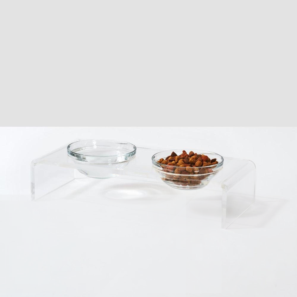Hiddin clear double feeder with glass bowls