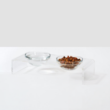 Hiddin clear double feeder with glass bowls