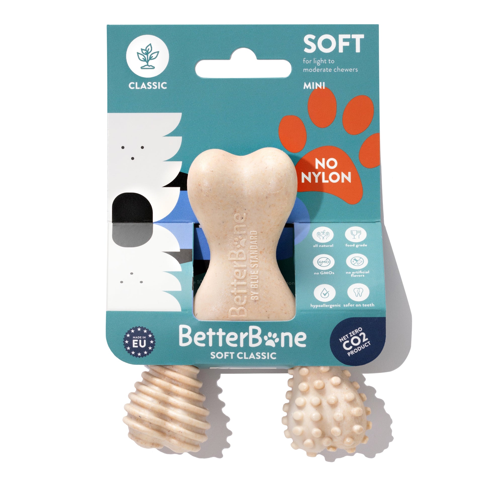BetterBone dog toy packaging with a bone-shaped toy on a white background