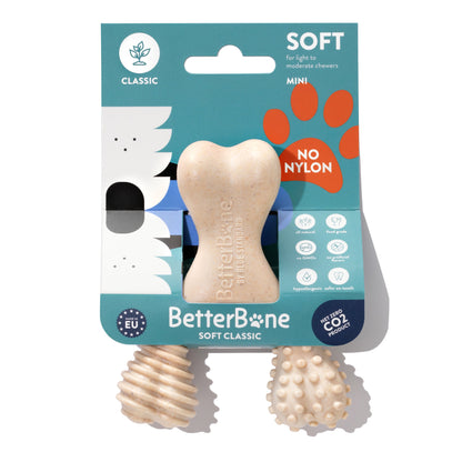 BetterBone dog toy packaging with a bone-shaped toy on a white background