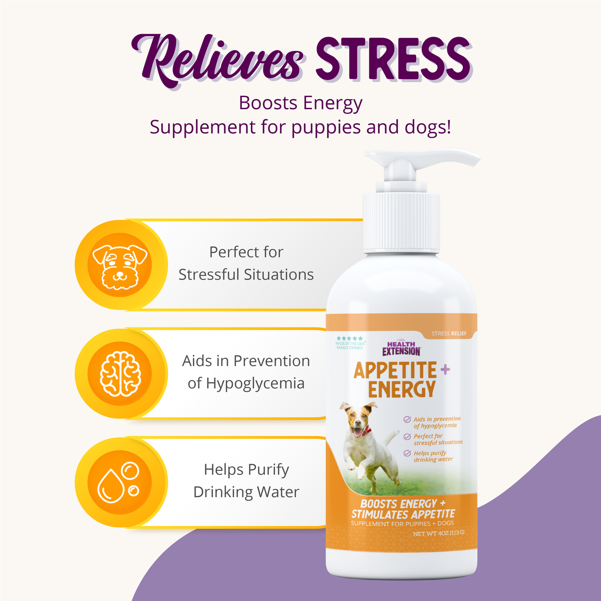 Health Extension Appetite + Energy Stress Relief Supplement information graphic