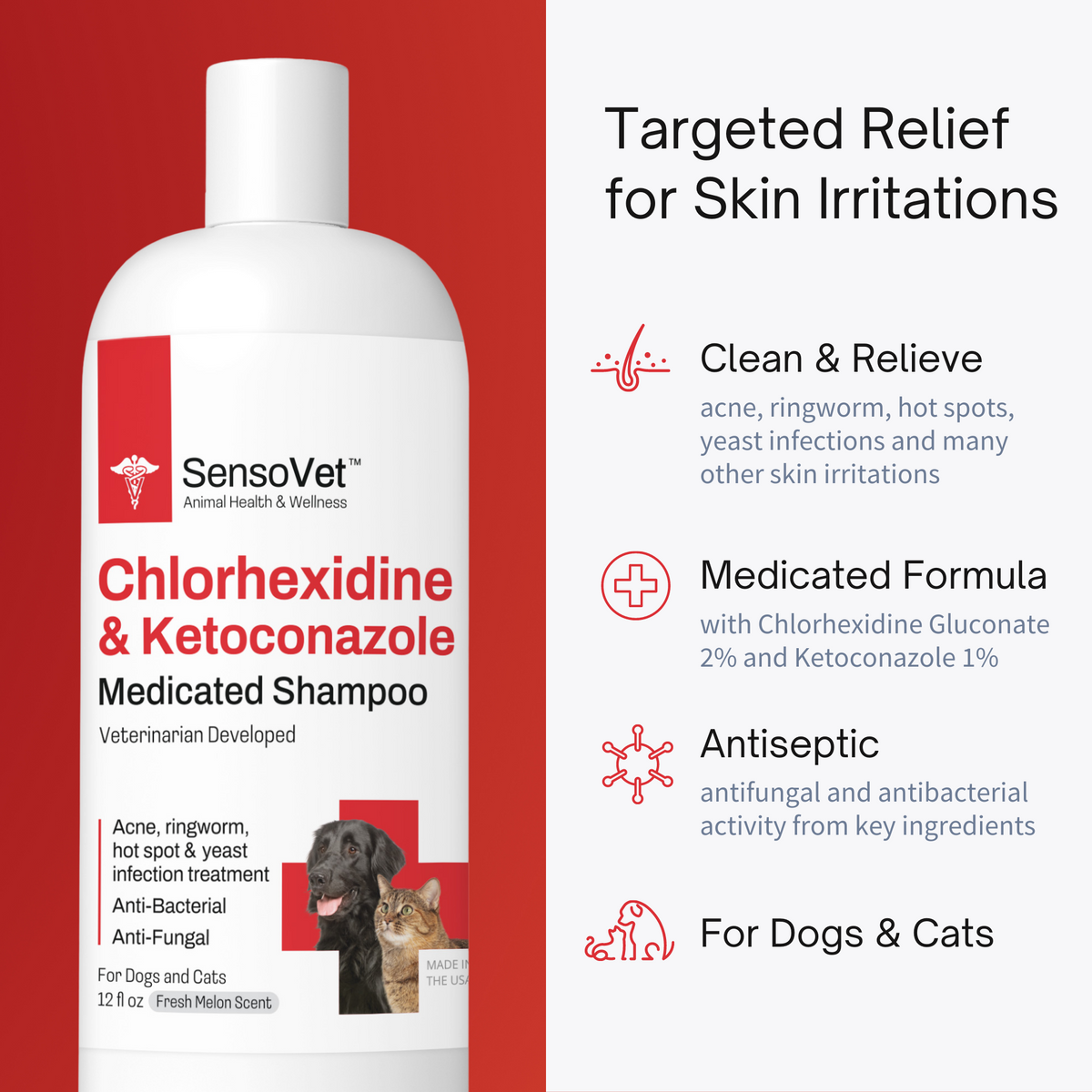 Chlorhexidine & Ketoconazole Shampoo for Dogs & Cats - 12 oz by SensoVet - product detail image 2