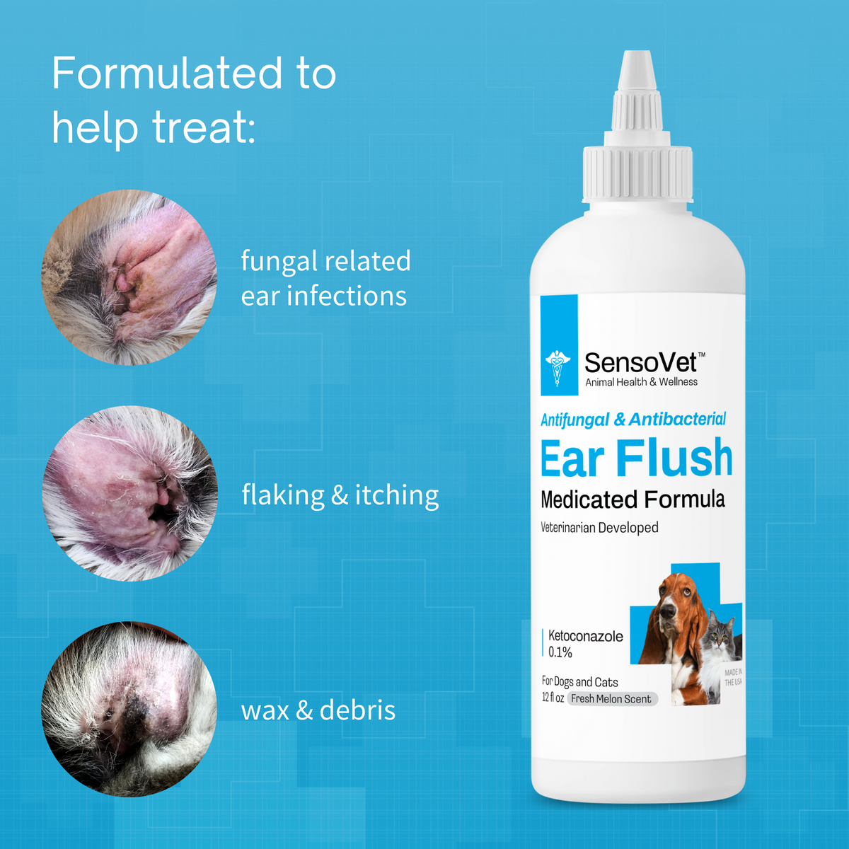 Medicated Ear Flush for Dogs & Cats - 12 oz by SensoVet - product detail image 3
