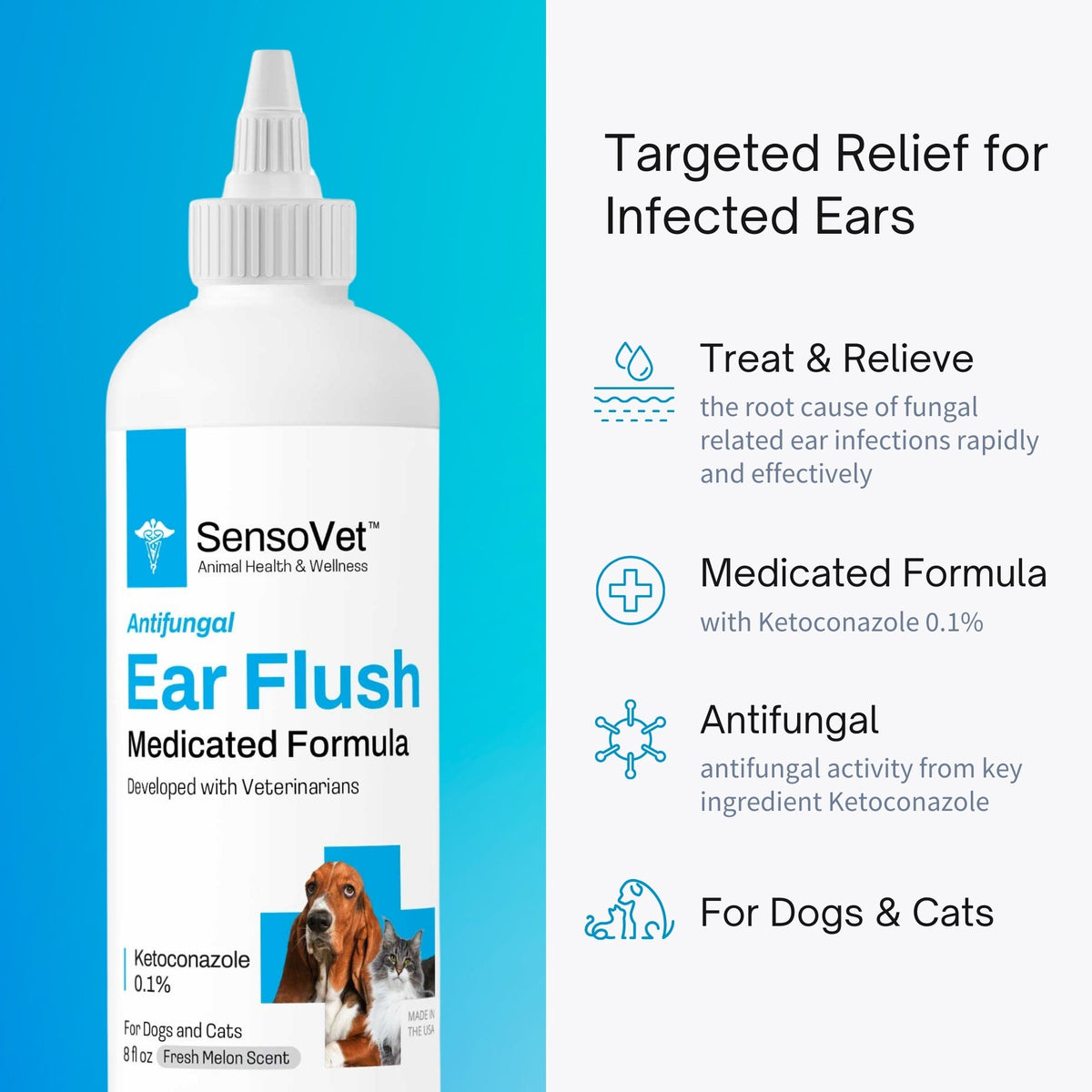 Ketoconazole Medicated Ear Flush for Dogs & Cats - 8 oz product detail 2