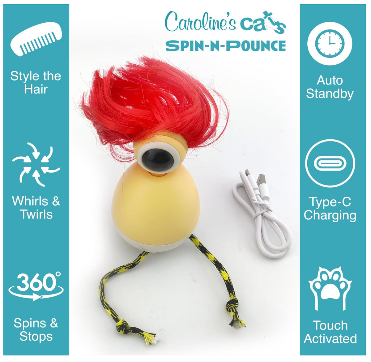 Spin-N-Pounce Rechargeable Interactive Cat Toy product feature graphic