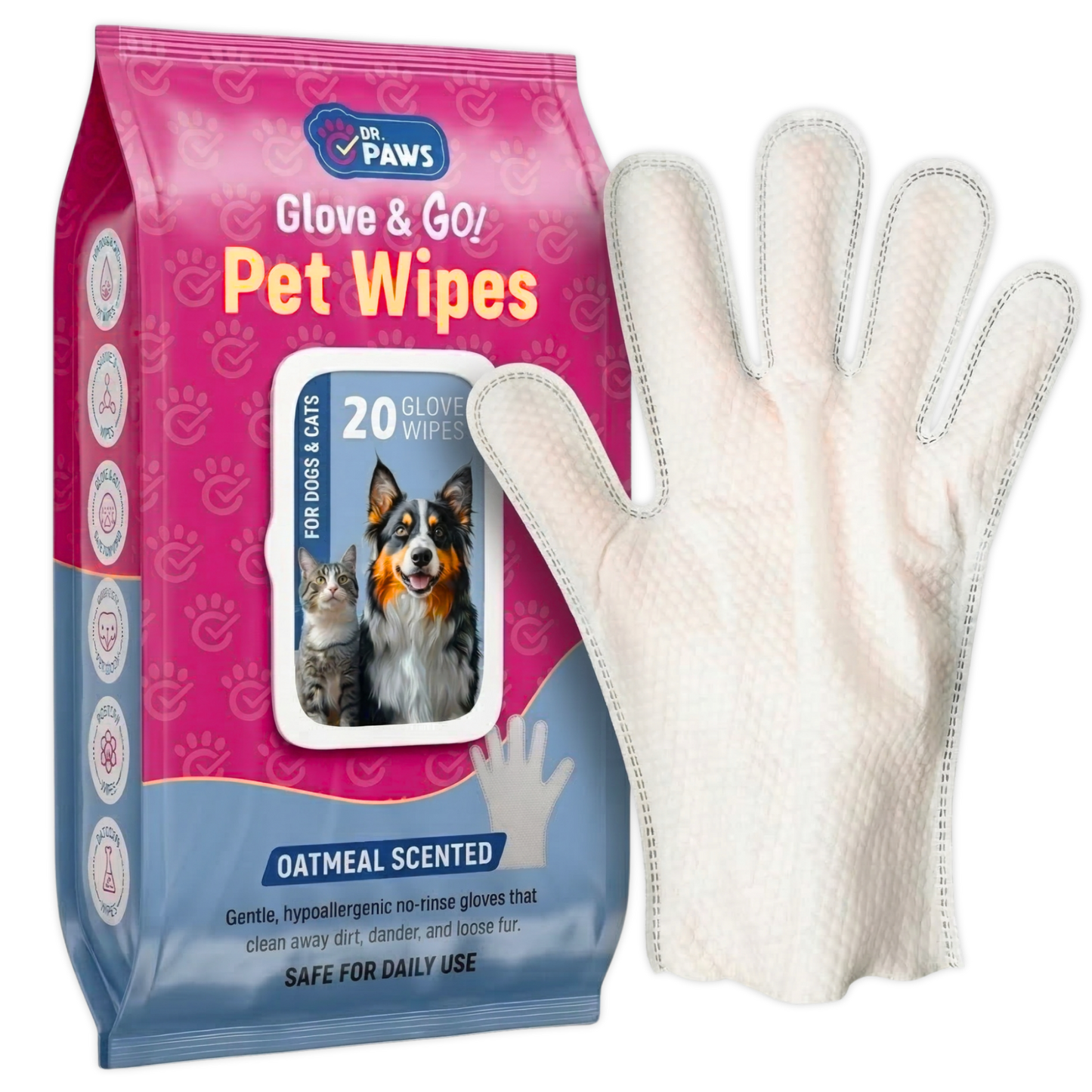 "Guante y ¡listo!" - Toallitas para acicalar a perros y gatos
