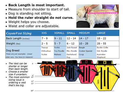 CoyoteVest Protective Dog Vest size guide