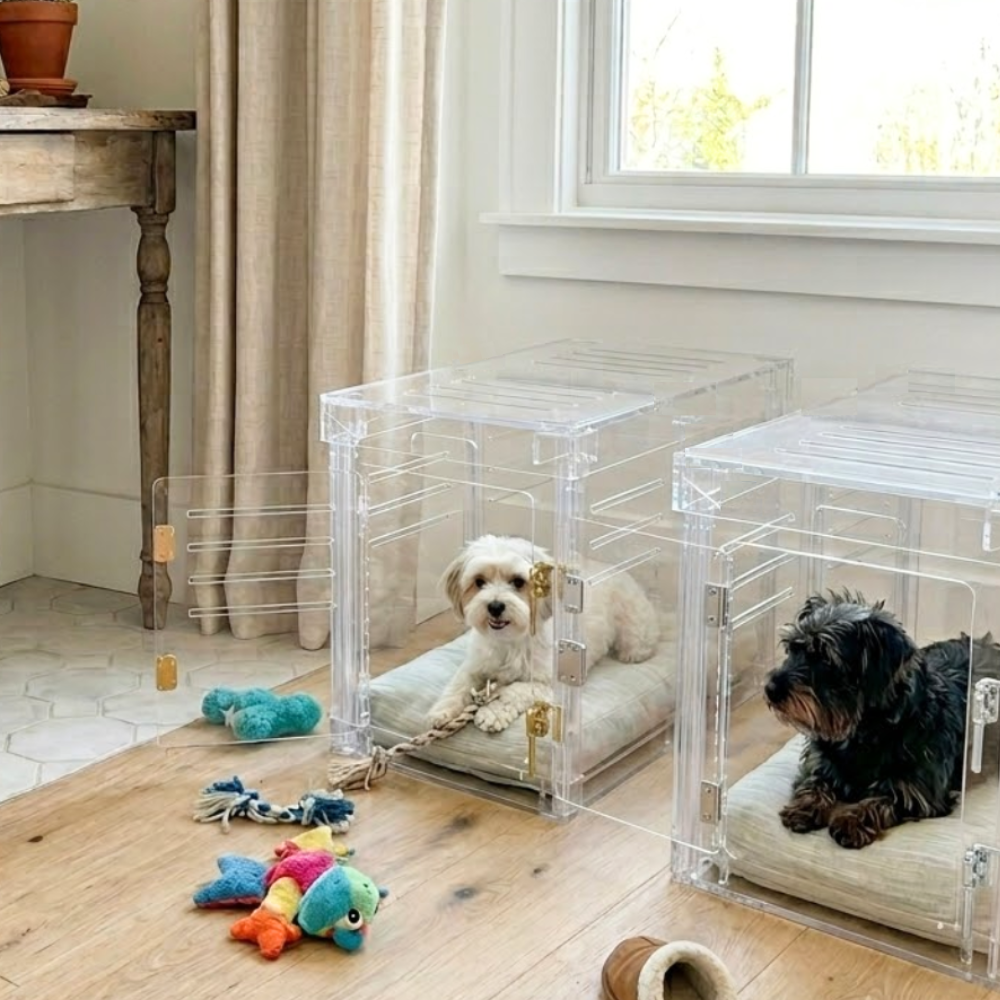 Customer photo of Hiddin Small Clear Pet Crate