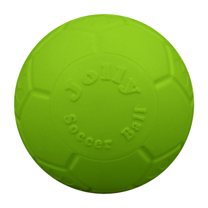 Green soccer ball with 'Jolly' branding on a transparent background
