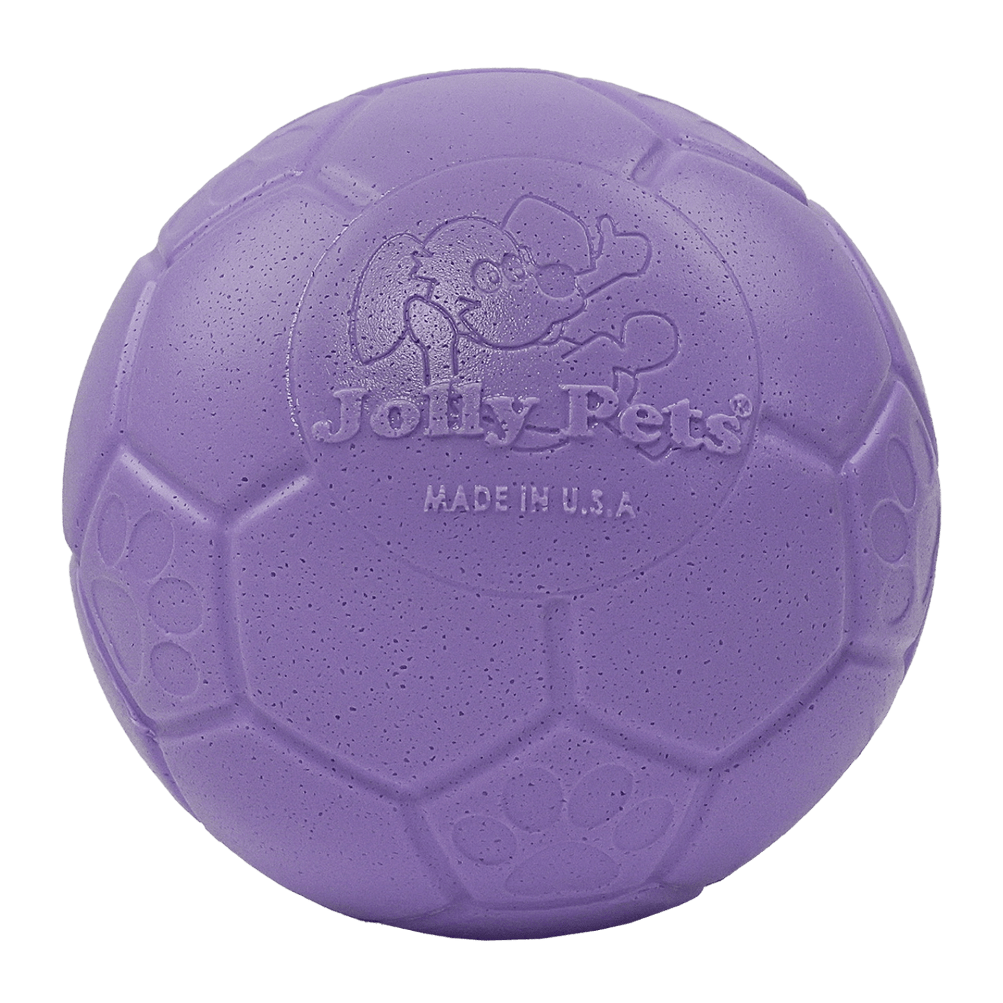 Purple textured ball with 'Jolly Pets' branding on a clear background
