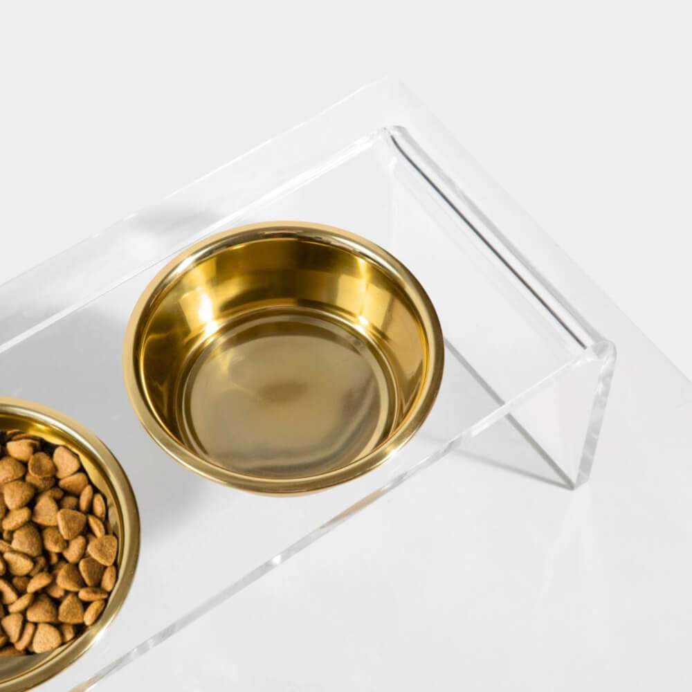 Hiddin elevated feeder collection with gold-finish bowls