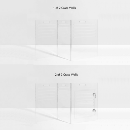Hiddin clear crate wall panels used as a pet gate