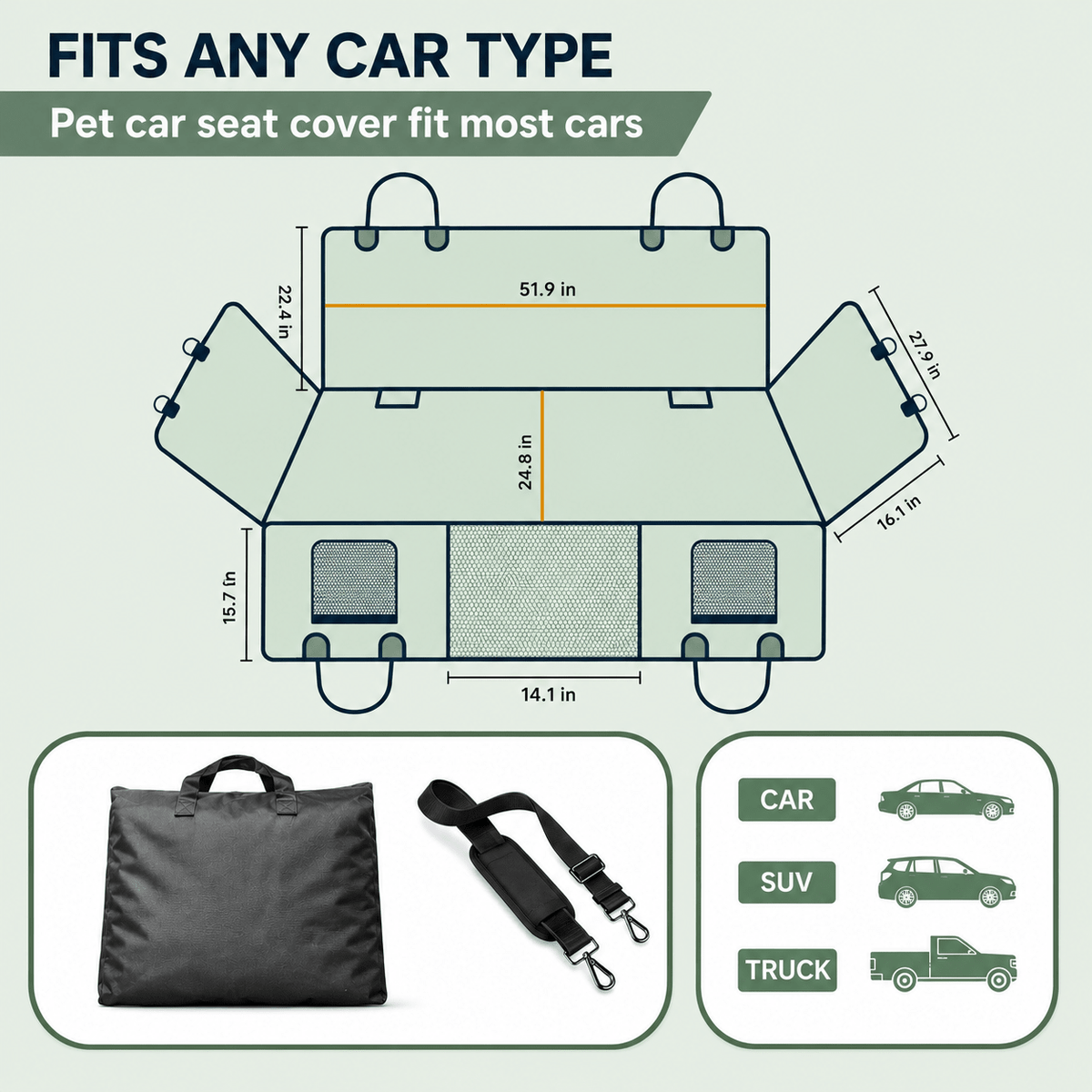 Lifestyle view of Large Waterproof Dog Back Seat Cover with Mesh Window in use