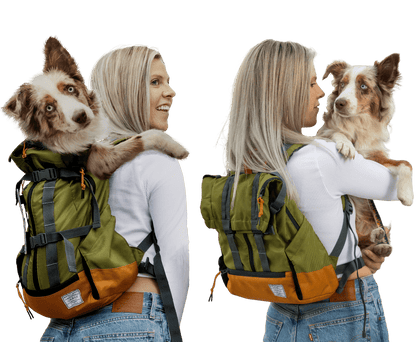 Leafy Green K9 Sport Sack Urban 3 dog carrier backpack in use