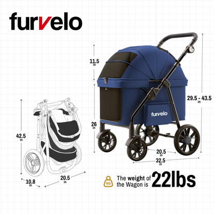 Furvelo Wagon dimension diagram showing stroller measurements and 22 lb frame weight