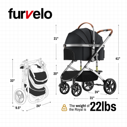 Furvelo Royal Pet Stroller sizing and dimensions graphic