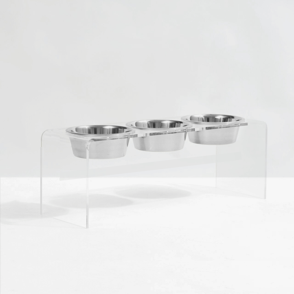 Tall clear triple silver feeder on white