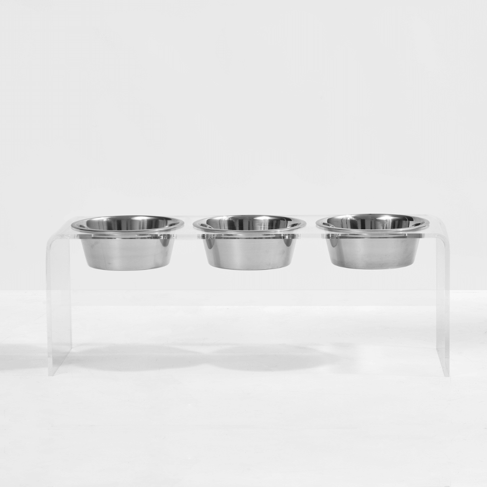 Tall clear triple silver feeder on white