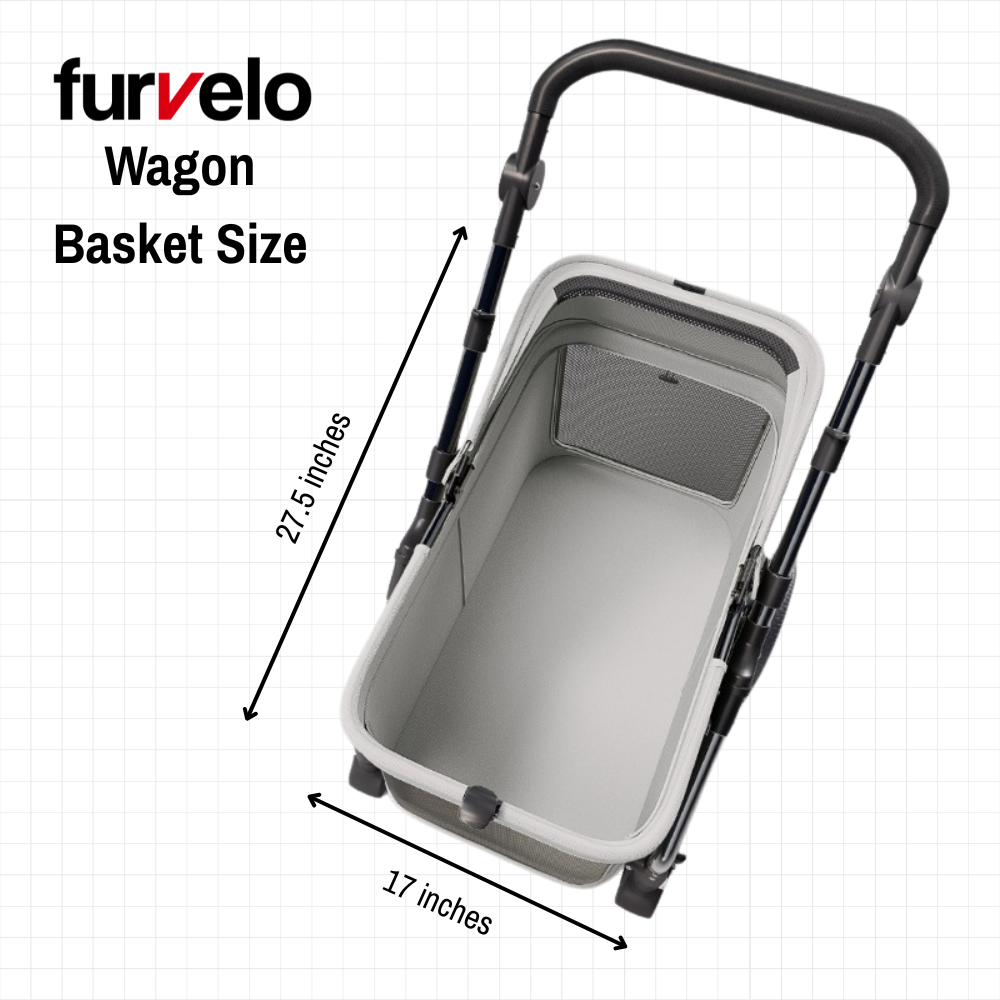 Furvelo Wagon cabin diagram showing a 27.6 x 17-inch interior basket
