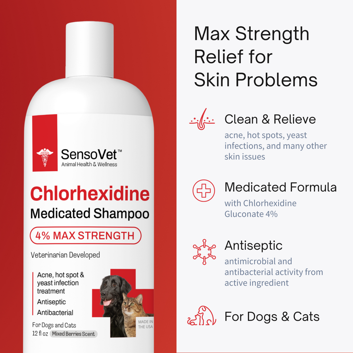 Chlorhexidine 4% Medicated Shampoo for Dogs & Cats by SensoVet - product detail image 2
