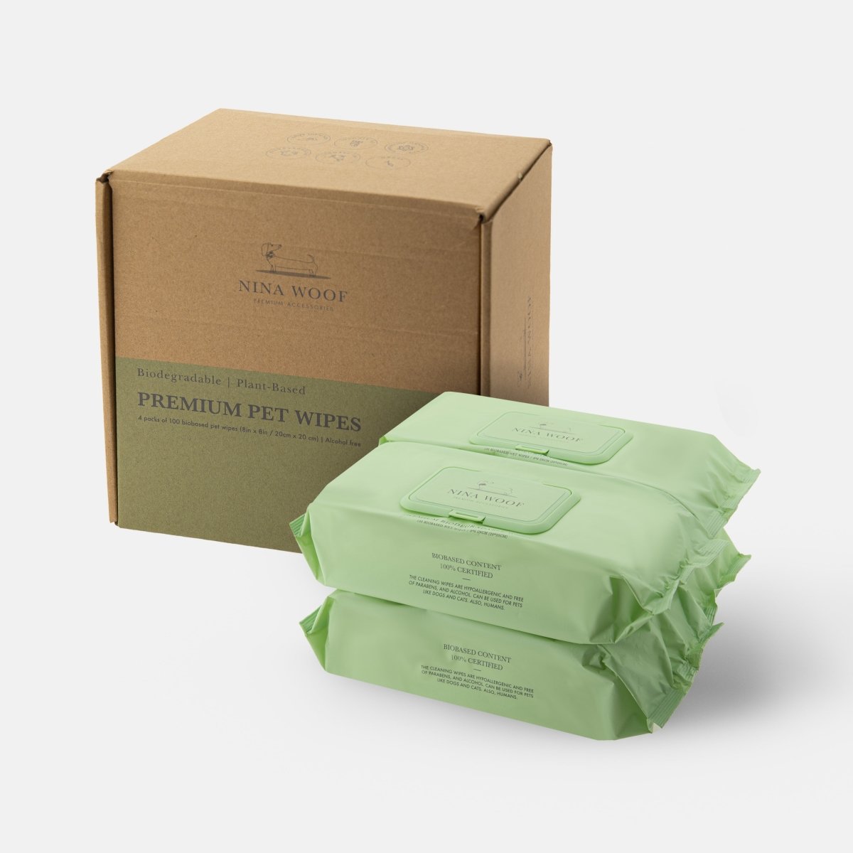 Toallitas biodegradables de origen vegetal para mascotas