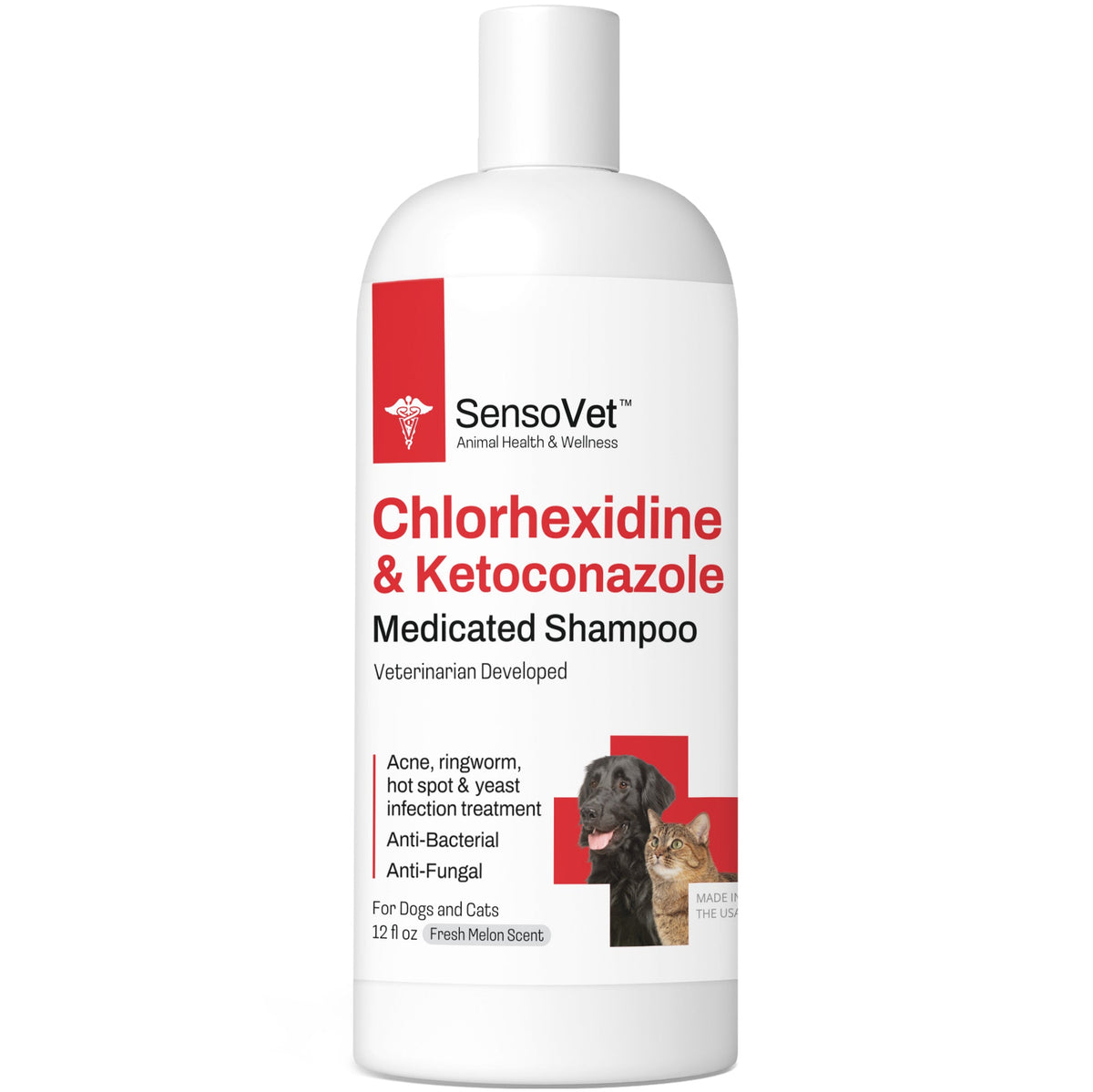 Chlorhexidine & Ketoconazole Shampoo for Dogs & Cats - 12 oz by SensoVet - product packaging
