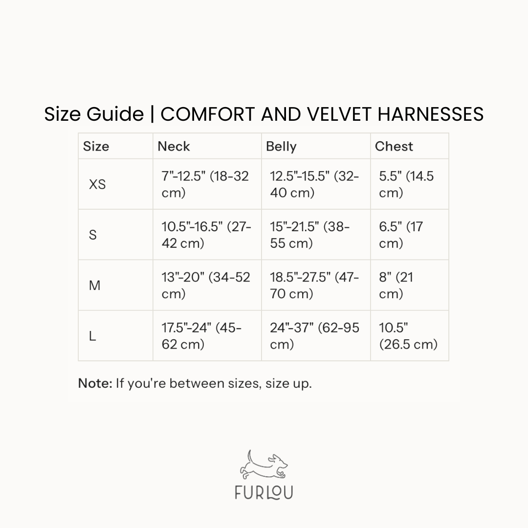 FURLOU comfort and velvet dog harness sizing guide