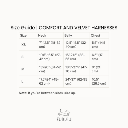 FURLOU comfort and velvet dog harness sizing guide