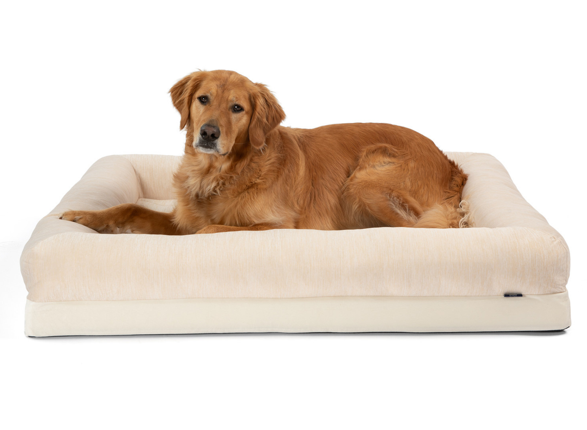 Foto de PupChill™ Cooling 4-Bolster Dog Bed - Arctic Sand en uso, vista 6
