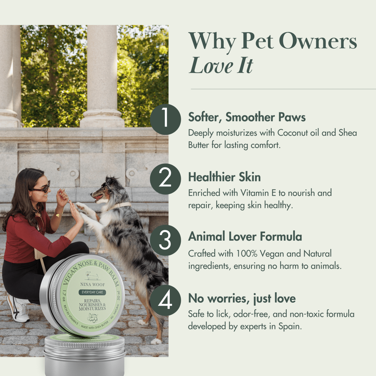 Four reasons pet owners use Nina Woof Vegan Nose & Paw Balm