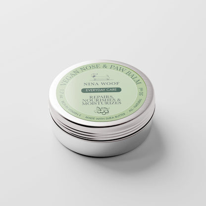 Closed tin of Nina Woof Vegan Nose & Paw Balm