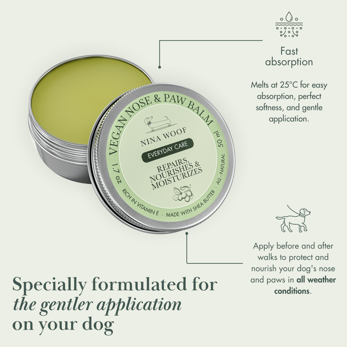 Fast-absorbing balm formulated for gentle application
