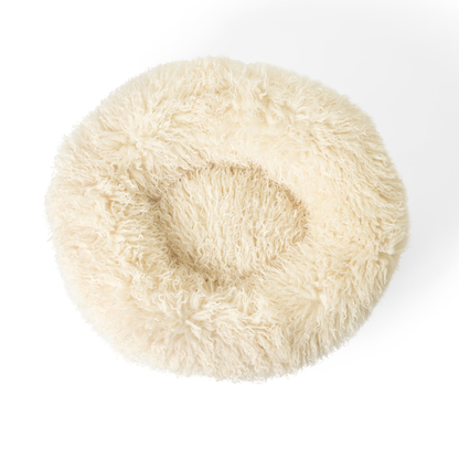 PupPouf plush sheep ivory donut dog bed interior detail