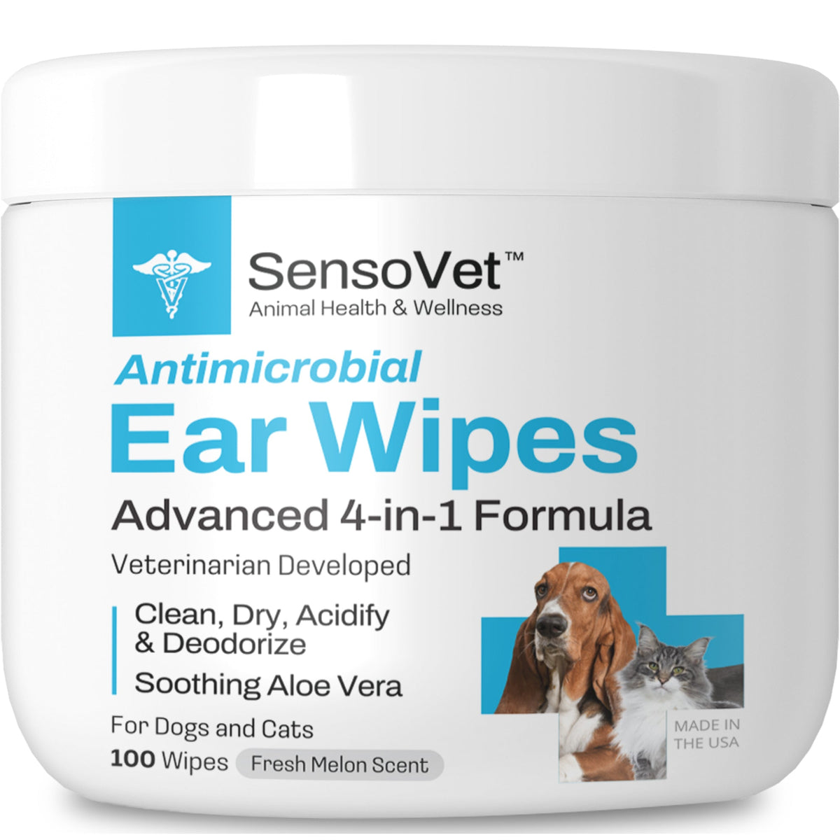 Product packaging for Ear Wipes for Dogs & Cats - 100 Wipes by SensoVet